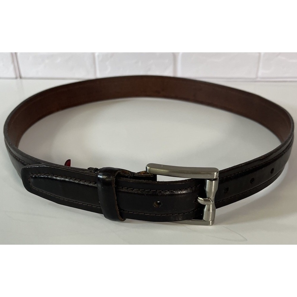 Cole Haan Leather Belt Mens 34 Dark Brown Silver Buckle Classic Dress Accessory